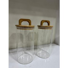 Feyza Design Bambu Kapaklı 2'li Cam Kavanoz Seti, 1000ML, Şık ve Kullanışlı Tasarım