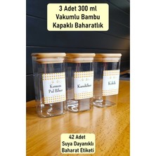 Feyza Design 3’lü Vakumlu Bambu Kapaklı Baharatlık Cam 300 ml Seti