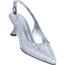 Alens C9 Simli Gümüş Kadın 5cm Topuklu Ayakkabı