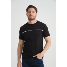 Siyah Erkek T-Shirt %100 Pamuk Nefes Alan Bisiklet Yaka Regular Fit M
