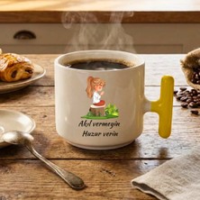 Finka Dekor Akıl Vermeyin Huzur Verin Baskılı-Sarı T Hediyelik Seramik Kupa Bardak