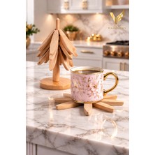 Visluna 3'lü Bambu Bardak ve Tencere Altlığı, Katlanır Isıya Dayanıklı Ahşap Bambu Mutfak Standı