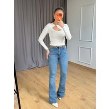 Size Özgü Açık Mavi Ispanyol Paça Jean