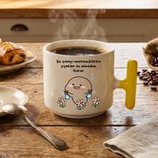 Finka Dekor Su Içmeyi Unutma Baskılı-Sarı T Hediyelik Seramik Kupa Bardak