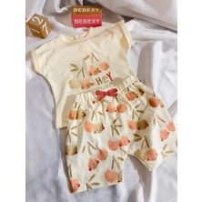 bebexy Kiraz Desenli Şortlu Takım Krem