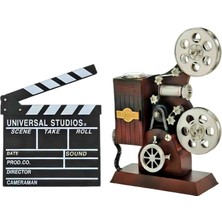 Sarego Film Makinesi Müzik Kutusu Yazılabilir Klaket 2'li Set Vintage Sinemaskop Dekoratif Hediyelik Takım