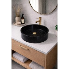 Taş Atölyesi Mermer Desenli Tezgah Üstü Yuvarlak Çanak Taş Lavabo 45 cm