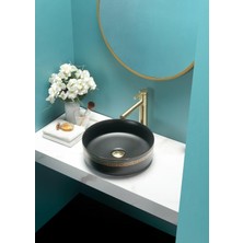 Harmeh Siyah Gold Detaylı Tezgah Üstü Çanak Lavabo 40X40X13CM
