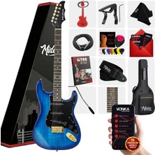 Midex GLC-40BL Profesyonel Elektro Gitar Mavi (Gigbag Askı Capo Pena Kablo)