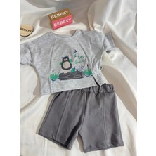 bebexy Ayıcık Baskılı Şortlu Takım Gri