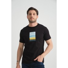 Siyah Erkek T-Shirt %100 Pamuk Minimalist Tasarım Regular Kalıp Baskılı L
