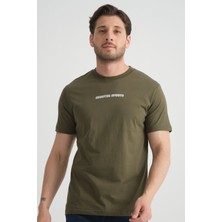 Haki  Erkek Bisiklet Yaka Tişört Premium Pamuklu Yüksek Kalite Regular Fit L