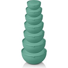 Feyza Design Pastel Yeşil 7'li Yuvarlak Kapaklı Seramik Kase Seti, Şık ve Kullanışlı