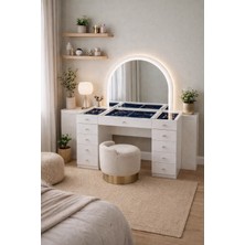 Setay Aynalı Makyaj Masası, Lavin Cam Üst Bölmeli Takı Düzenleyicili Şifonyer