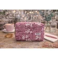 Mürdüm Çiçekli Makyaj Çantası ve Düzenleyici