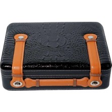 Premium Quality Pq Çakmak Kesicili Xxl Siyah Deri Puro Taşıma Çantası & Seyahat Humidoru