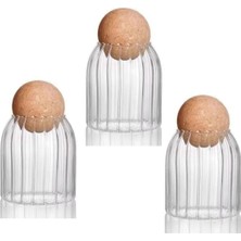Feyza Design 3'lü Çizgili Cam Kavanoz Seti, 500 Ml, Şık ve Dayanıklı Tasarım