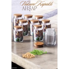 Feyza Design 9'lu Ahşap Kapaklı Cam Kavanoz Seti 800ML, Şık ve Dayanıklı Tasarım