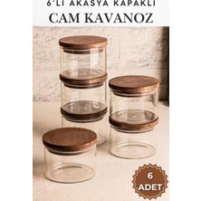 Feyza Design 6'lı 300ML Akasya Kapaklı Cam Kavanoz Seti, Kahvaltılık ve Sosluk Için