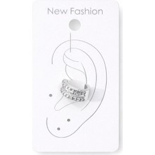 Vipfoni Zirkon Taşlı 3 Sıralı Kıstırmalı Kıkırdak Çelik Küpe