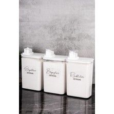 Feyza Design 3'lü Ölçekli Deterjan Saklama Kabı Seti, 3 Lt, Renkli ve Etiketli