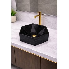 Taş Atölyesi Mermer Desenli Tezgah Üstü Altıgen Taş Lavabo 45 x 16 cm