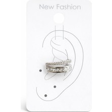 Vipfoni Zirkon Taşlı 2 Sıralı Kıstırmalı Kıkırdak Çelik Küpe