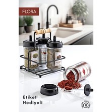 Feyza Design Metal Standlı 4’lü Cam Baharatlık Seti, Etiket Hediyeli, 300 cc