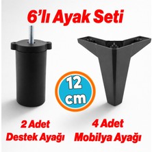 Nzb 6'lı Set Mobilya Tv Ünitesi Çekyat Koltuk Kanepe Destek Ayağı 12 cm Siyah Baza Ayakları M8 Ince Diş