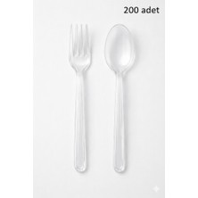 Ofimix Plastik Kaşık ve Çatal Seti Eko Şeffaf 100 Adet Çatal 100 Adet Kaşık