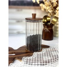 Feyza Design Şeffaf Cam Kavanoz 1160 Ml, Akasya Kapaklı, Çizgili, Eşyalar Için Mükemmel