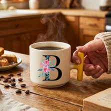 Finka Dekor Çiçekli B Harfi Tasarımlı-Sarı T Kişiye Özel Seramik Kupa