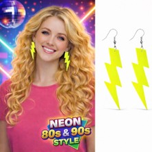 Nacario Mey Ithalat® 80’ler 90&amp;#39;lar Neon Sarı Şimşek Küpe 10 cm