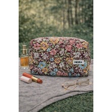 Bordo Çiçek Bahçesi Makyaj Çantası-Seyahat Düzenleyici Çantası