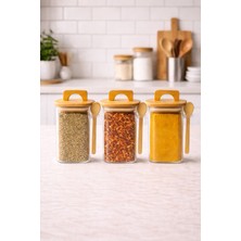 Feyza Design Bambu Kapaklı Kare Kavanoz Seti 3'lü, 250ML, Borosilikat Cam