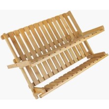 Feyza Design Katlanabilir Bambu Tabaklık, Bulaşık Sepeti ve Kurutmalık Seti