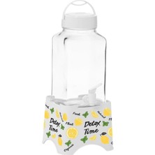 Feyza Design Şeffaf 3 Lt Kare Cam Sebil, Limon Desenli, Standlı, Şık ve Kullanışlı