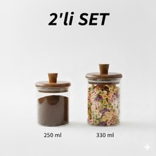Feyza Design 250ML ve 330ML Cam Kavanoz Seti, Ahşap Kapaklı, Saklama ve Baharat Kabı
