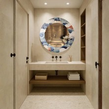 Glitglass Geleneksel Bulut Desenli Modern Yuvarlak Duvar Aynası - Dekoratif Salon ve Antre Aynası