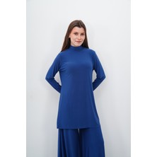 Sanem Tekstil Dik Yaka Sandy Tunik-Indigo