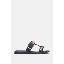 Selin Shoes Eliona Ayarlanabilir Gold Toka ve Aksesuar Detaylı Kadın Sandalet- Siyah