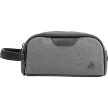 M 433 Mega Bag Gri-Kahverengi Suya Dayanıklı Polyester El Çantası 21x11.5x8 cm Seyahat ve Makyaj İçin