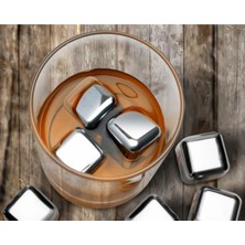 Feyza Design 4'lü Paslanmaz Çelik Buz Taşı Seti, Içki Soğutma Küpleri