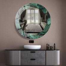 Glitglass Yeşil Mermer Desenli Modern Yuvarlak Ayna - Dekoratif Cam Duvar Aynası