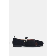 Selin Shoes Velien Hakiki Deri Ayarlanabilir Toka Detaylı Asimetrik Kesim Kadın Ayakkabı- Siyah