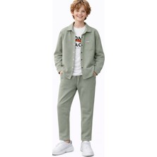 İrem Çocuk Giyim Erkek Çocuk Dont Yazılı Cepli Çıtçıt Kapamalı Gömlek Tişört Beli Lastikli Pantolon Yeşil Üçlü Takım