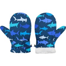 Petityu Lacivert Üstü Mavi Beyaz Camgöbeği Köpekbalığı Içi Pufudik Sıcak Tutan Yumuşacık Eldiven