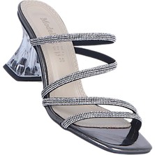 Ayakcenter Byn Ayışığı BY24 Gümüş Kadın 7cm Topuklu Terlik