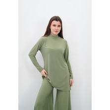 Sanem Tekstil Dik Yaka Sandy Tunik-Çağla Yeşil