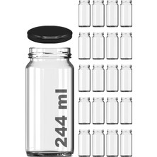 Feyza Design 244 ml Siyah Kapaklı Uzun Cam Kavanoz, 20 Adet, Konserve ve Saklama Seti
